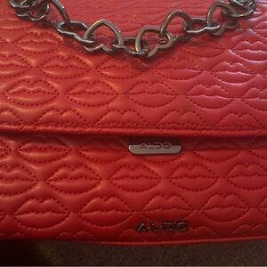 Aldo Lip-Embossed Red Chain Shoulder Bag
